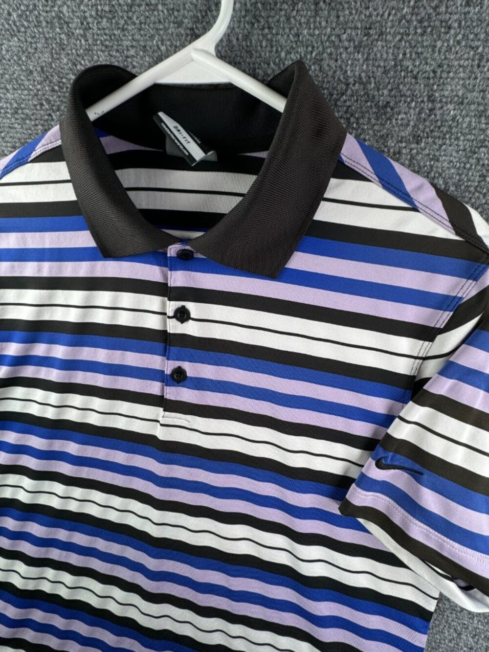 Nike Small Striped Pink Purple Polo Shirt Short Sleeve Dri-fit Stretch Men’s